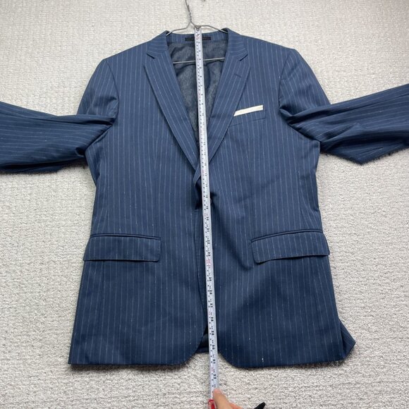 Boss Hugo Boss Jacket Mens 42 R Blue White Stripes Wool 2 Button Blazer Guabello - Picture 8 of 16